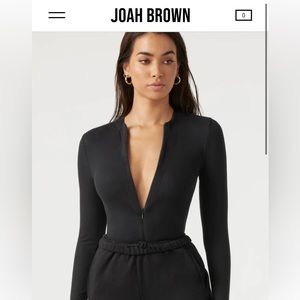 Joah Brown Black Zip Long Sleeve Top
